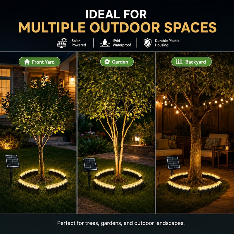 Solar Palm Tree Ring Light with Listed 24 LEDs and IP44 Wording, Single White Light, Warm Light or IPL Option for Garden, Patio and Backyard Ambient Decor