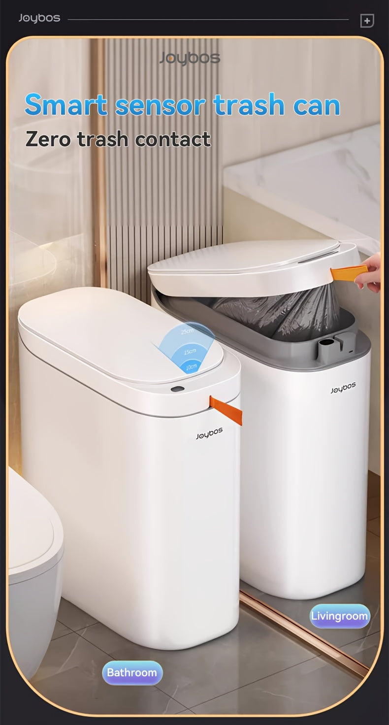 Motion Sensor Trash Can with Automatic Bag-Fitting Reference, White Plastic Bin in One, Two or Three-Piece Packs with Selected Garbage Bag Quantities