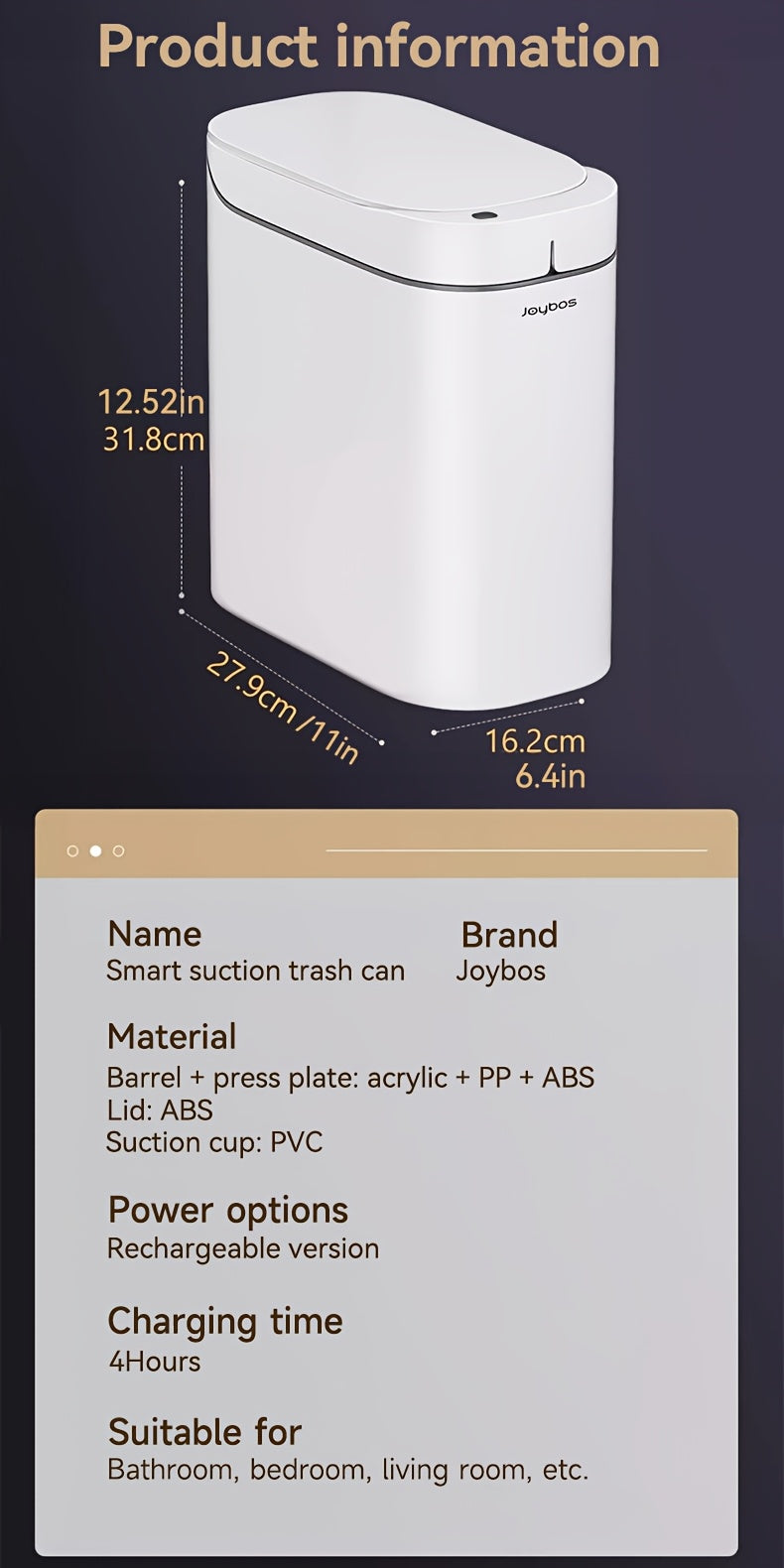 Motion Sensor Trash Can with Automatic Bag-Fitting Reference, White Plastic Bin in One, Two or Three-Piece Packs with Selected Garbage Bag Quantities
