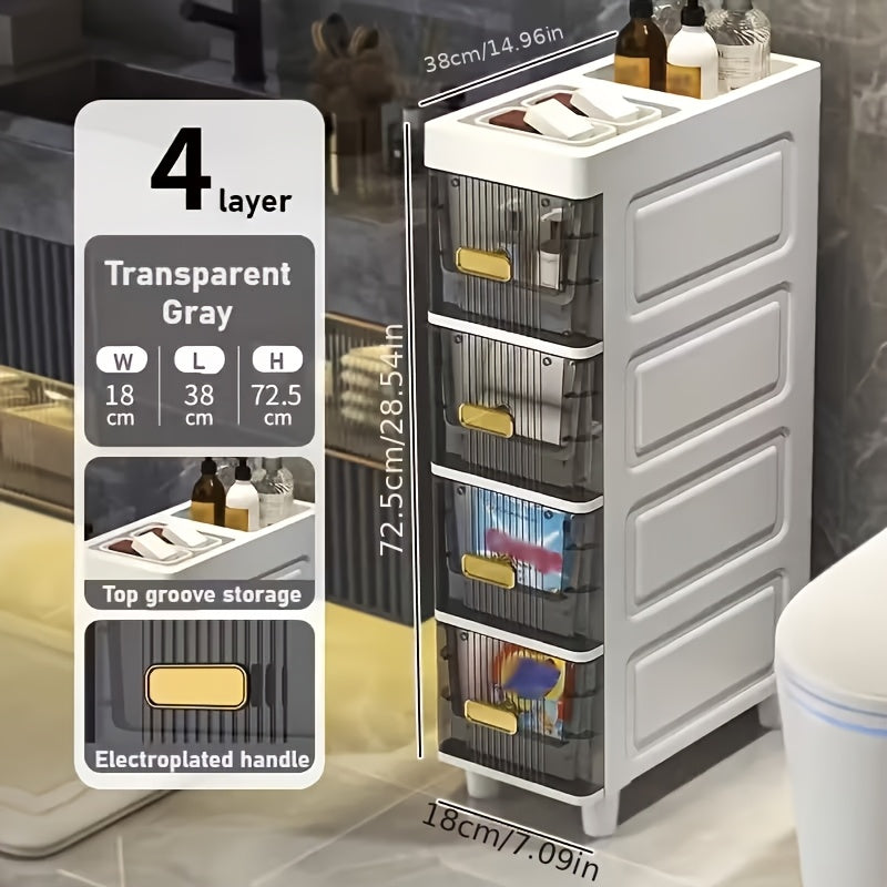 Slim Storage Cabinet with Drawers and Listed PP Material, Three-, Four- or Five-Layer and Six-Drawer Options for Bathroom, Kitchen and Small-Space Organization