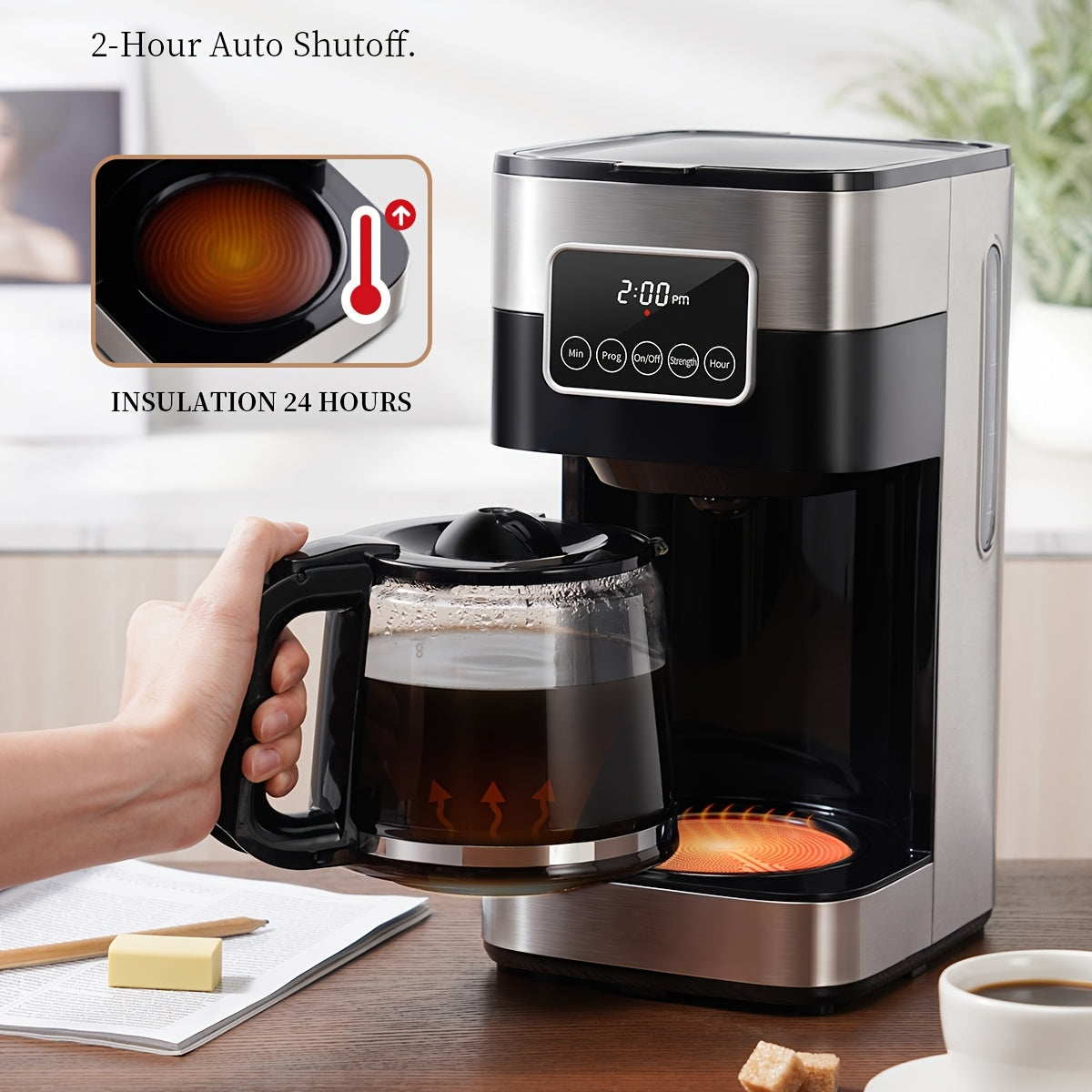 10-Cup Drip Coffee Maker with Programmable Touch-Screen Controls and Pause & Serve, Stainless Steel Black Finish for Everyday Home Coffee Bars