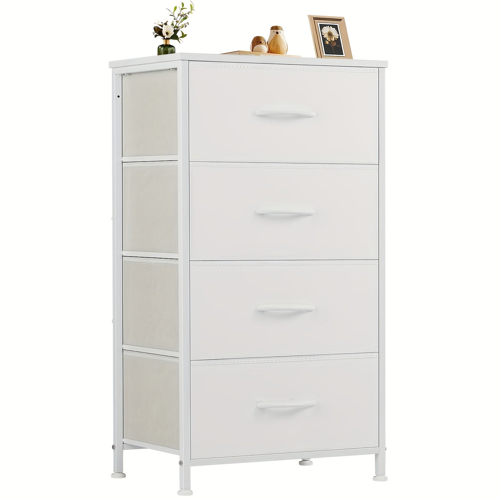 Narrow Fabric Storage Tower with Wooden Top, Two-Drawer Styles and Four-Drawer White Option for Bedroom, Closet, Laundry Room and Entryway Organization