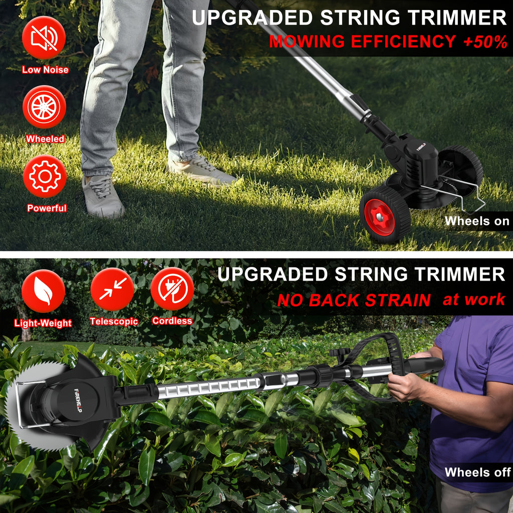 Adjustable Cordless Grass Trimmer with Rotating Head, Listed Three Blades and Two Batteries, Standard Red or Upgraded Color Options for Home Lawn and Garden Maintenance