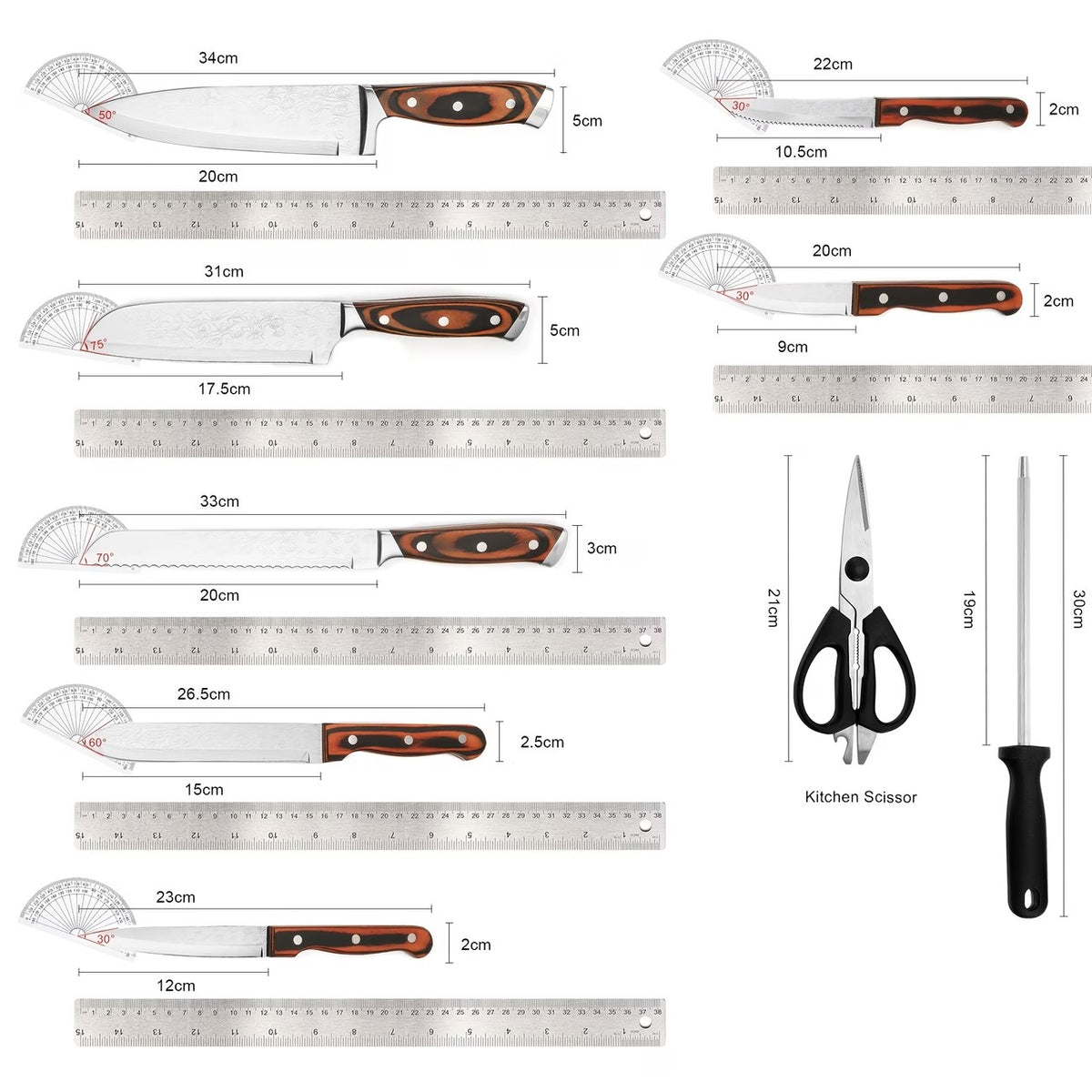 Black Cooking Knife Set with Fruit Knife Small Set or Stainless Steel Kitchen Large Set Options for Slicing, Dicing and Everyday Home Meal Preparation