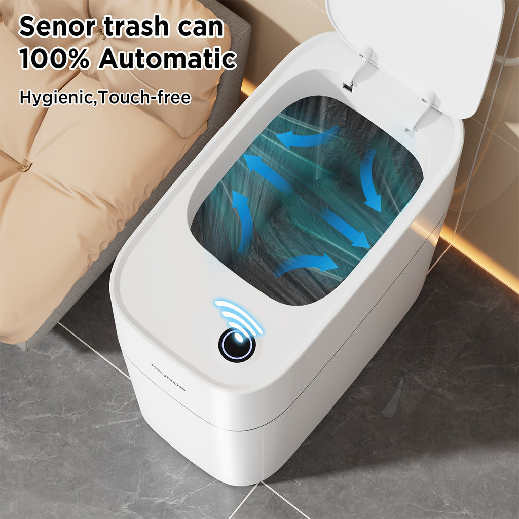 Touchless Smart Trash Can with Big Lid, Listed 14L Capacity, Infrared Motion Sensor and Air-Assisted Bag Fitting, ABS and PP Bin, Four AA Batteries Required