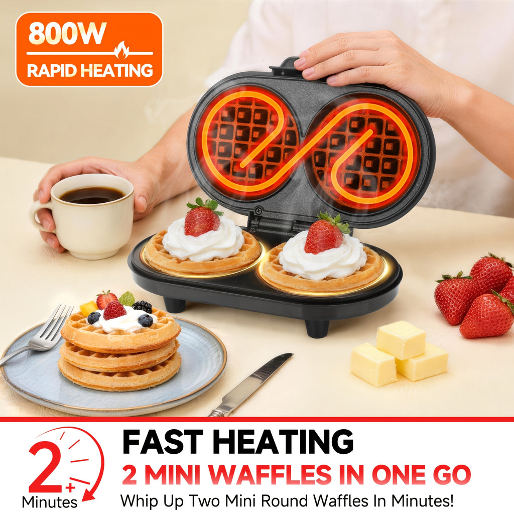 Double Mini Waffle Maker in Graphite, Listed 4-Inch Nonstick Waffle Iron and Chaffle Maker for Home Breakfasts, Brunch, Snacks and Dessert Preparation