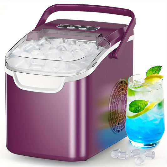 Handle-Equipped Countertop Ice Machine with Listed 26lb Daily Output, Six-Minute Ice Claim, Two Ice Sizes, Scoop, Basket and Self-Cleaning in Four Color Options