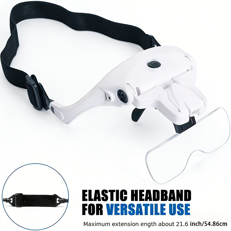 Hands-Free Lighted Magnifier with Five Interchangeable 1X to 3.5X Lenses and Adjustable Elastic Headband for Reading, Jewelry Making, Model Building and Electronics Projects
