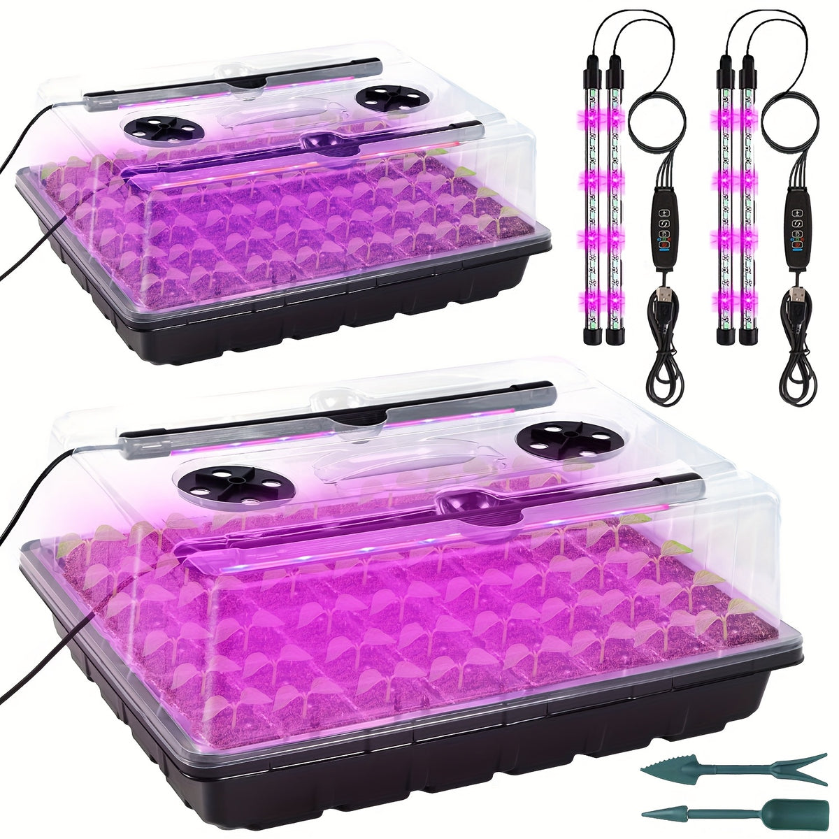 Seed Starter Tray Kit with Listed 96 Cells, Grow Light and Humidity Dome, M-2Set Self-Watering Model with Timer and Ten-Level Brightness for Indoor Seedling Projects