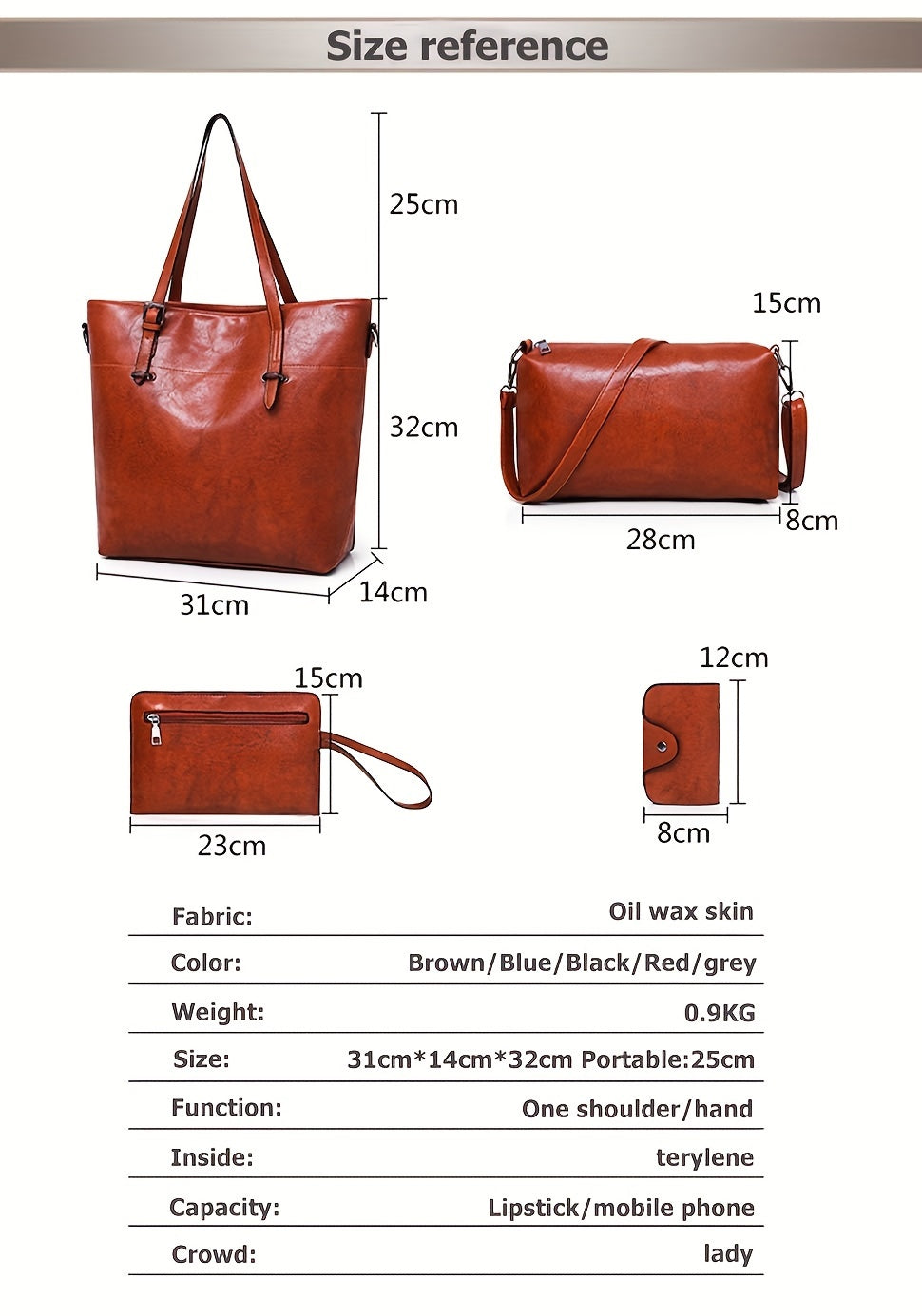 Retro PU Handbag Set for Women, Listed Four-Piece Tote, Crossbody, Shoulder Bag and Wallet Collection in Brown Plus, Black Plus or Blue for Shopping and Date Nights