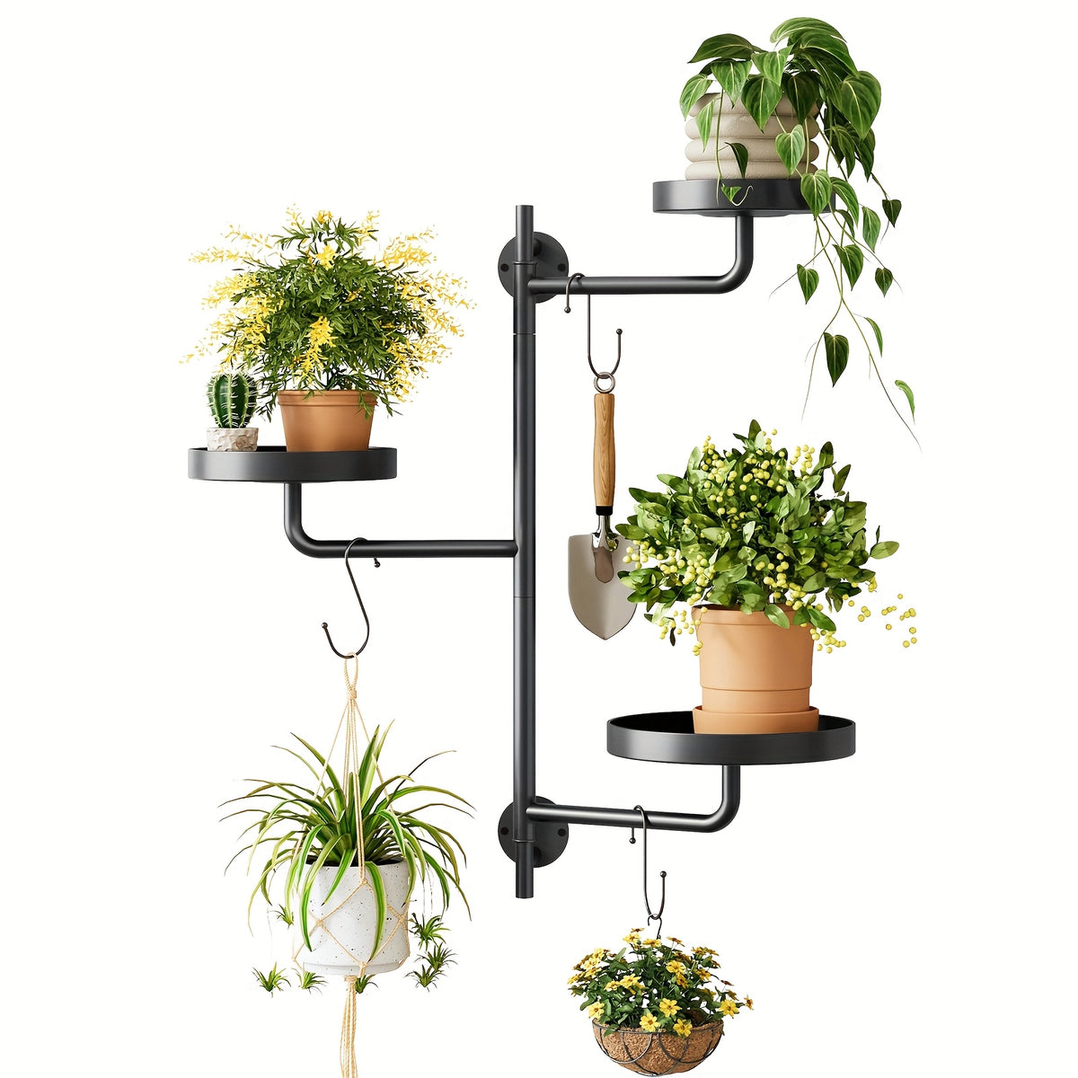 Rotating Wall Plant Stand with Three-Tier Metal Design for Indoor Potted Plant Displays, Window-Area Decor and Living Room Arrangements, 3pcs Option
