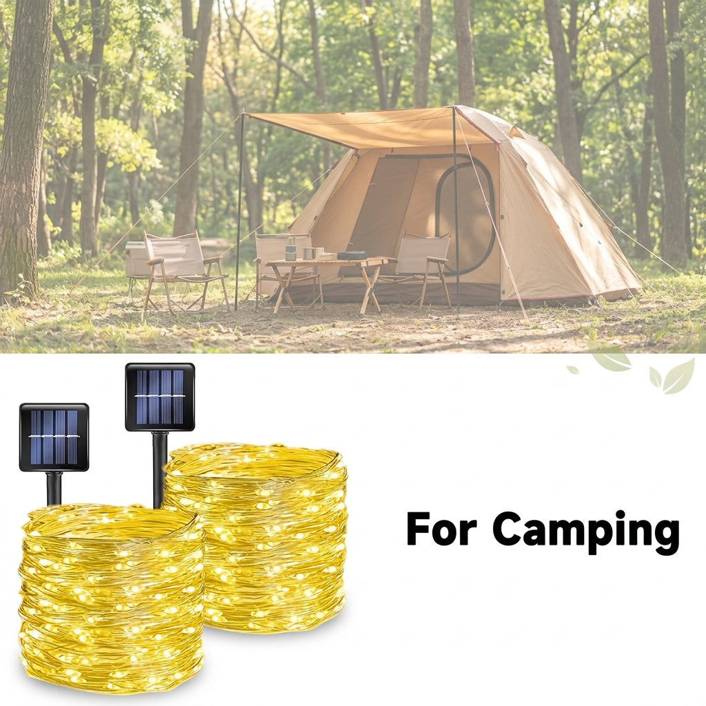 Two-Pack Solar Fairy Lights in Warm White, White or Multicolor, Eight-Mode Wording for Garden, Tree and Holiday Displays with 104Ft 300LED Size Label