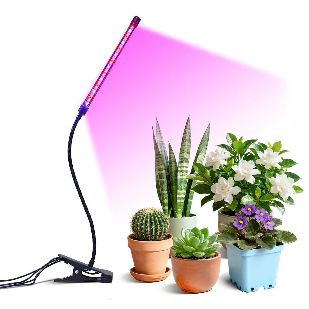 Clamp LED Grow Light with One, Three or Four-Tube Options, Listed Five Brightness Levels and 3, 9 or 12-Hour Timer for Indoor Plant Care and Home Gardening