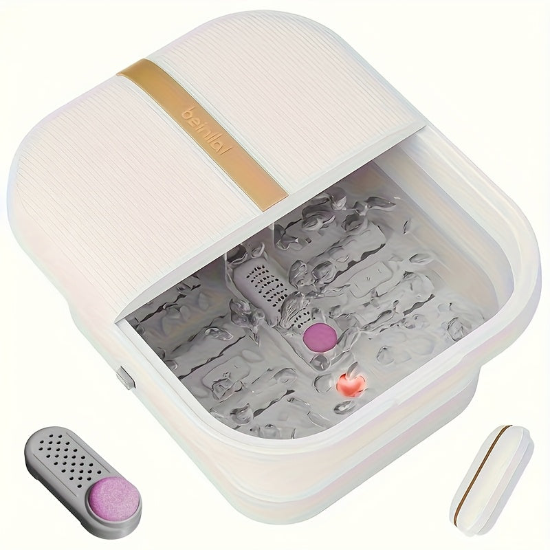 Foldable Heating Foot Spa Basin with Temperature Control, Massage Rollers, Bubbles and Pedicure Kit Wording, Portable or Rose Red Touch Model Options