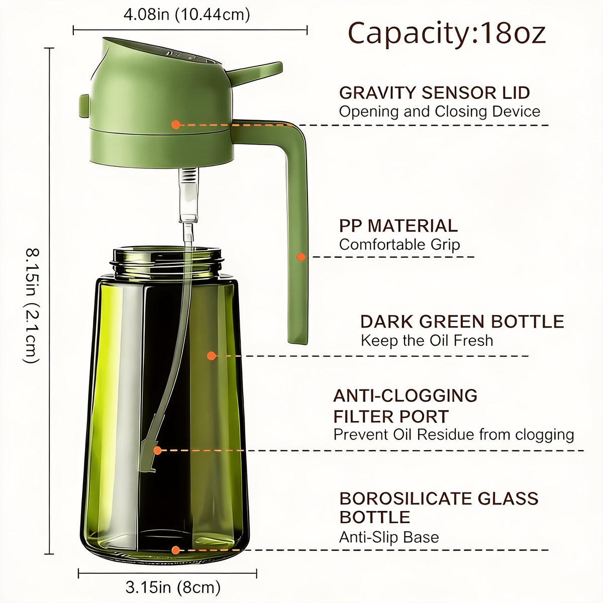 Glass Olive Oil Sprayer and Dispenser Set of 2, 2-in-1 Kitchen Bottles with Listed Automatic Flip Cap for Cooking and BBQ Prep, Random Olive Green or Clear Color