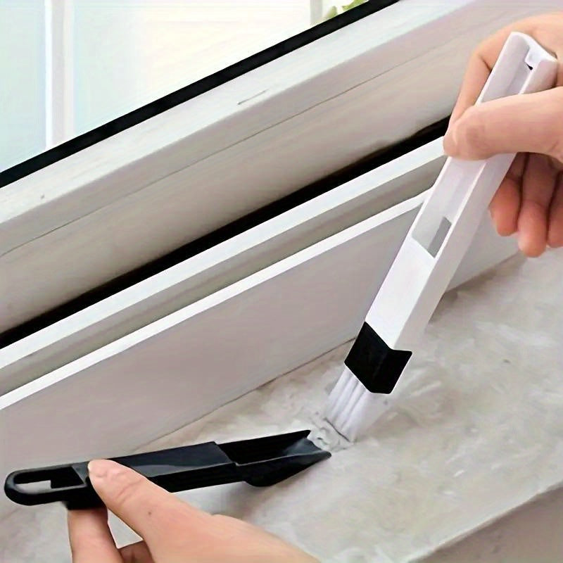 Window Track Cleaning Brush Set with Large and Small Brushes, 2-Piece Detachable Plastic Scrubbers for Door Tracks, Window Sills and Household Gaps