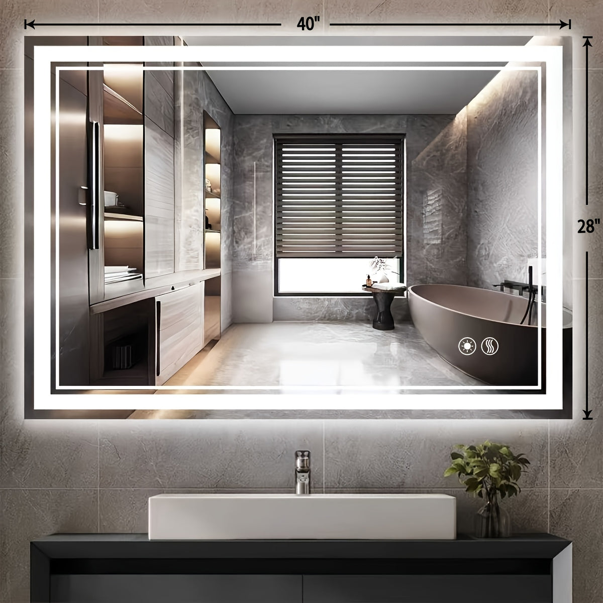 LED Bathroom Vanity Mirror with Listed Anti-Fog Function, Dimmable Three-Color Front and Back Lighting, Wall-Mounted Mirror with Multiple Size Options