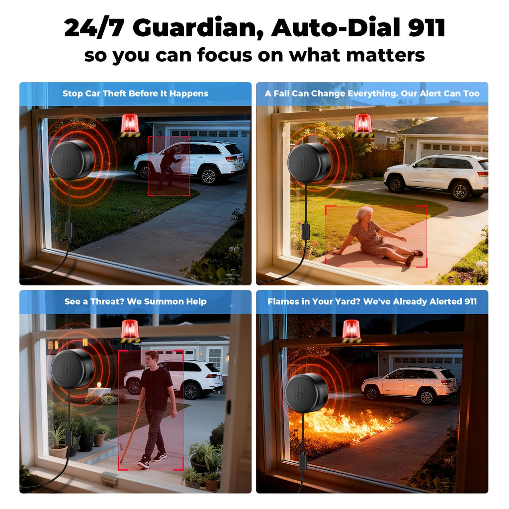 Dual-Band WiFi Window Camera by WESECUU with 2K Imaging, Color Night Vision, Person and Motion Alerts, Two-Way Audio and Premium Black Stand Option