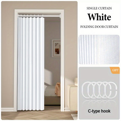 Accordion Door Curtain in Polyester with Hooks and Storage Straps, Foldable Room Divider Panel in Four Colors and Two Unfolded Sizes for Home Interiors