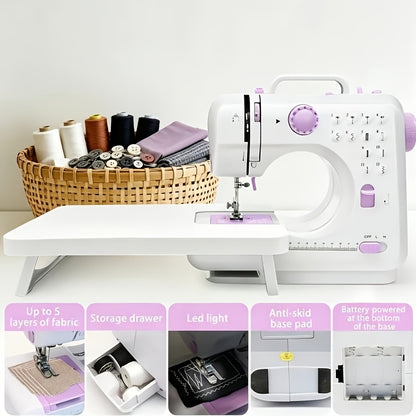 Extension Table Mini Sewing Machine with 12 Stitches and LED Work Light, Portable Electric Design for Beginner Sewing Practice, Crafts and Small Fabric Projects