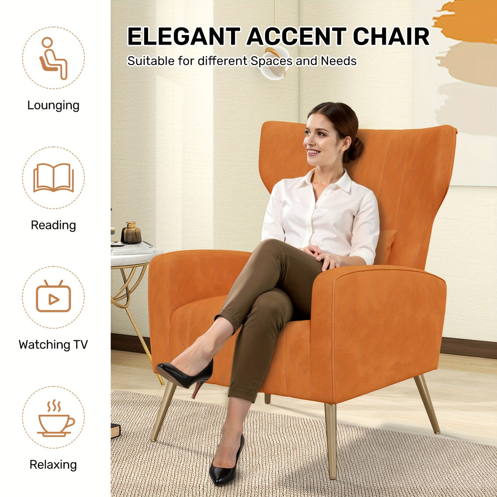 Velvet Accent Armchair with Metal Legs and Spring Support, Sponge-Filled Mid-Century Modern Reading Chair for Living Room and Cozy Seating Corners