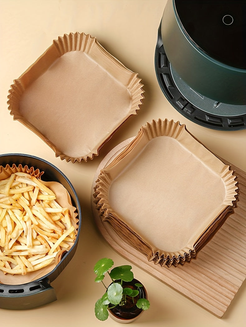 Yellow Square Air Fryer Liners in 50 or 100-Piece Packs with Listed Nonstick and Oil-Proof Design for Compatible Oven Baking and Everyday Kitchen Cooking