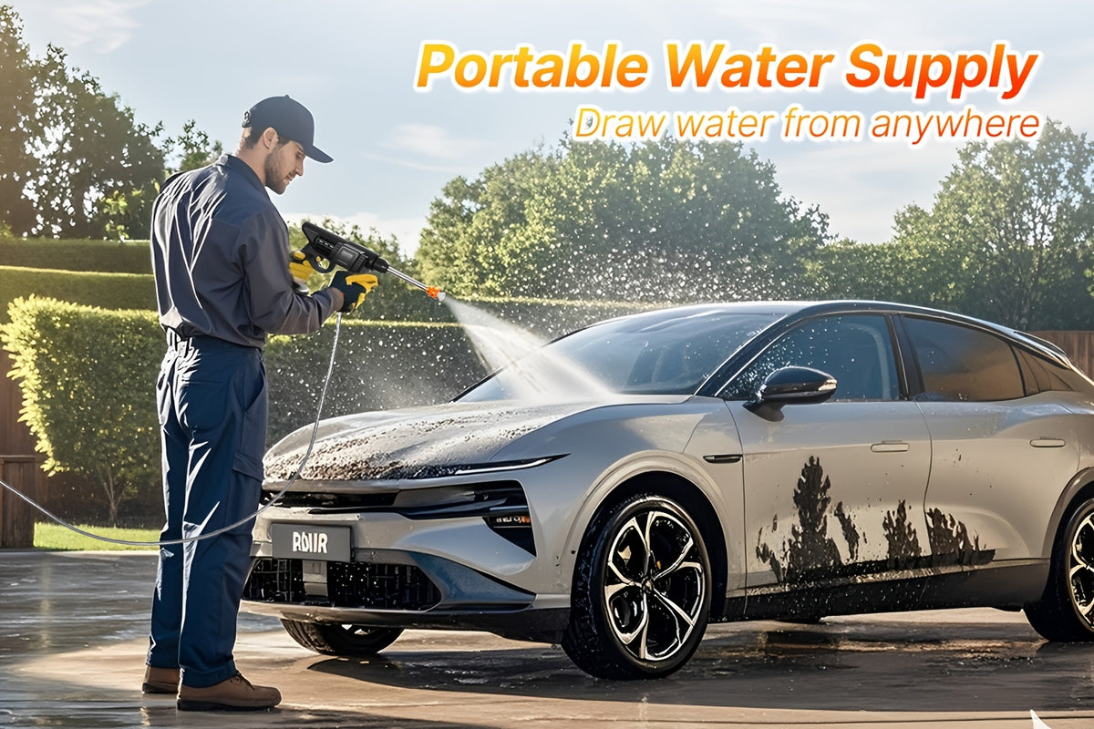 Six-in-One Nozzle Car Washer by LOVEWE, Cordless Rechargeable Cleaning Tool with Listed 300W and 1.3GPM, One or Two Battery and Upgrade Options for Yard Tasks