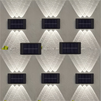 Solar Up and Down Wall Sconces with Listed 6-LED Design, White or Warm Light and 4- or 8-Piece Options for Outdoor Fence, Patio and Garden Decoration