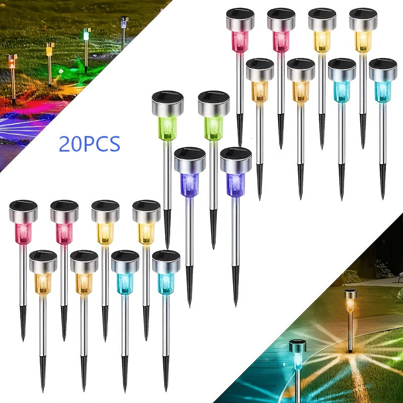 Solar LED Rod Lights with Listed Stainless Steel and IP44 Rating, 20 to 50 Piece Pack Labels in Multicolor, White or Warm Light for Garden and Patio Decoration