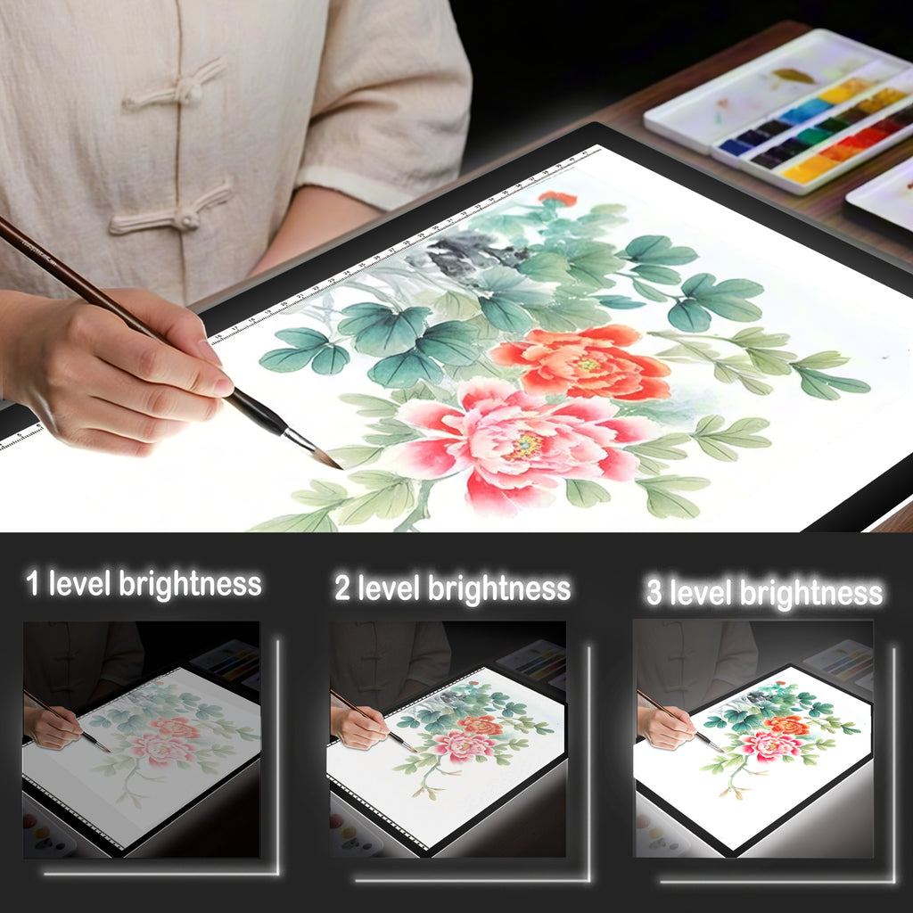 Dual Strip LED Drawing Light Board with Ten-Level Adjustable Brightness and Listed Acrylic Surface, Black Light Pad in Two Sizes for Tracing, Sketching and Diamond Painting