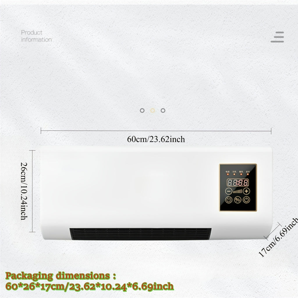 Wall Mounted Electric Heater and Fan in White with Remote Control, PTC Heating and Natural Wind Modes, Compact 60cm Design Without Refrigeration