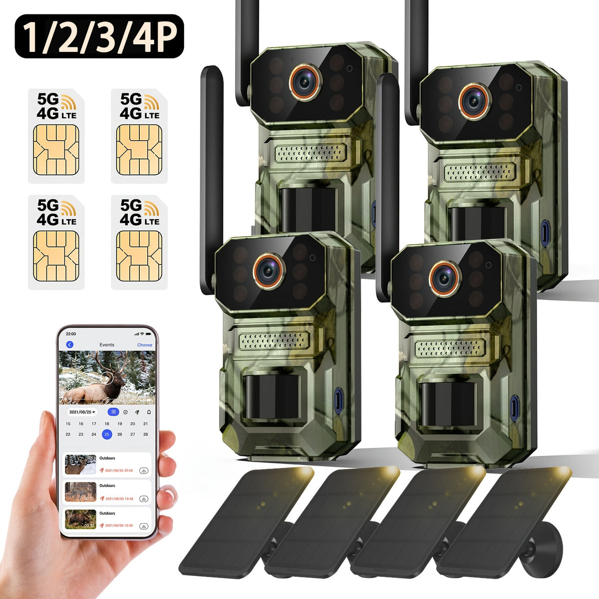 Farm Solar Trail Camera for Orchard and Livestock Monitoring with 125° Wide-Angle View, Listed 20W Solar Panel, 6000mAh Battery and Mounting Straps