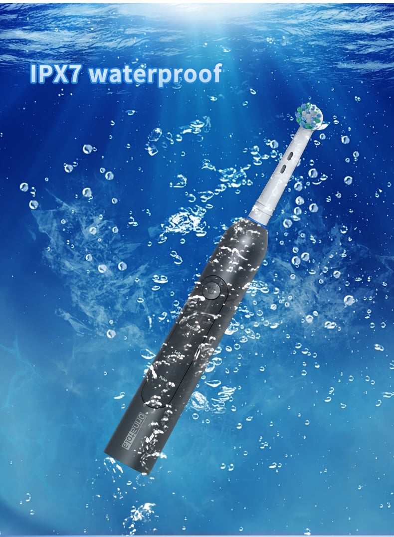 Rotating Electric Toothbrush with 8 Replacement Heads, Wireless Induction Charging, 3 Cleaning Modes, IPX7 Waterproof, Round-Head Oscillating Brush for Oral Care, Gift for Family & Parents