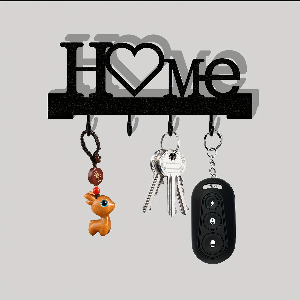 Home Love Key Hook Organizer for Wall-Mounted Entryway Storage, Single Decorative No-Drill Key Rack in Black, White, Grey or Blue for Hallways and Living Rooms