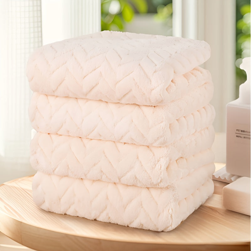 Coral Fleece Hand Towel Set of Four with Soft Fabric Wording, White, Black, Red, Gray and Unspecified-Color Options for Home Bathroom, Spa and Guest Room Routines
