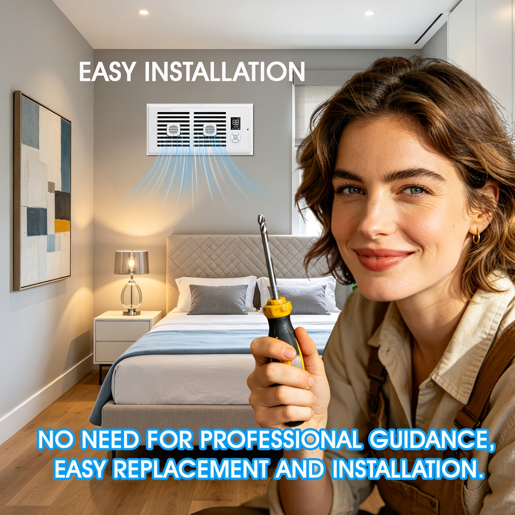 Register Booster Fan for Listed 4 x 10 Inch Vents, White Ten-Speed Airflow Device with Temperature-Sensing Automatic Control and Remote Wording for Compatible Home HVAC Registers