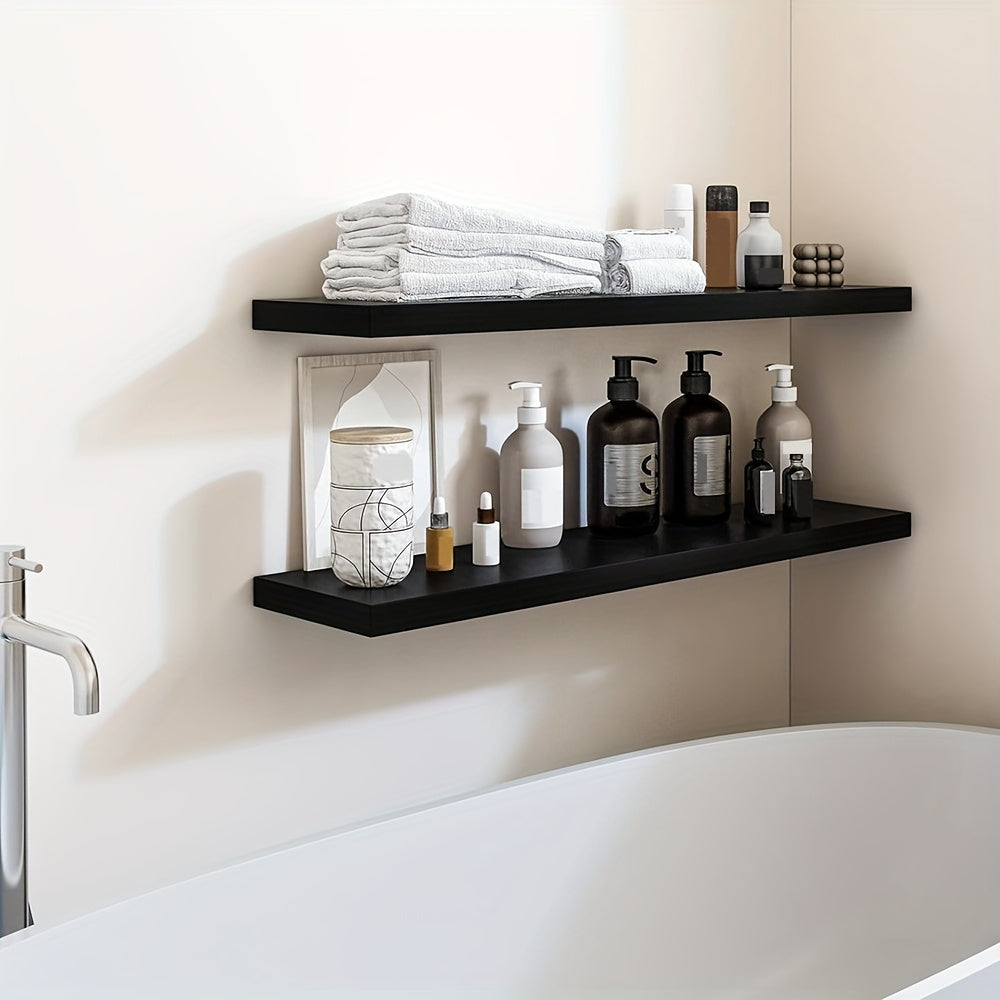 Floating Wall Shelves Two-Pack with Listed 32-Inch Length and Hidden Bracket Design, White, Walnut or Brown Labels for Home Decor and Seasonal Displays