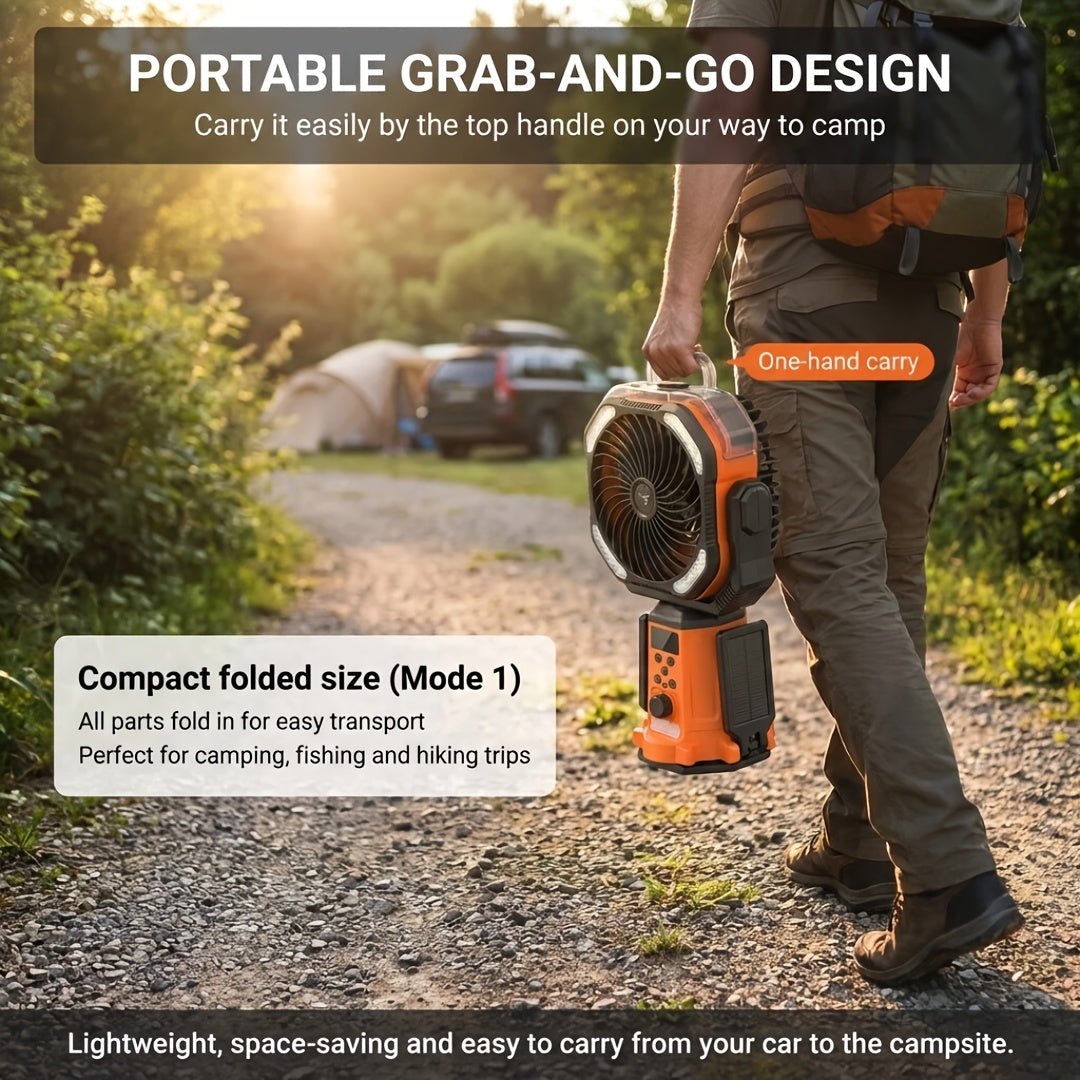 TAZTIR Camping Fan with Listed 20000mAh Battery, Basic or Mist Models in Black or Orange and a Mist+Scalable Option for Tent and Campsite Airflow