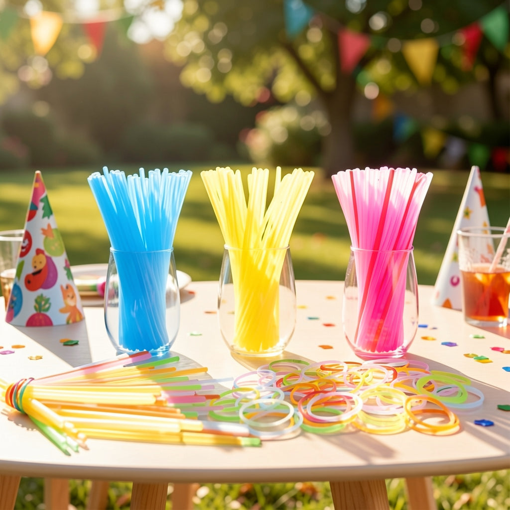 Glow Sticks Party Pack by SYNCFUN, 100 Eight-Inch Sticks with 100 Connectors and Seven Listed Colors for Bracelets, Necklaces and Holiday Celebrations