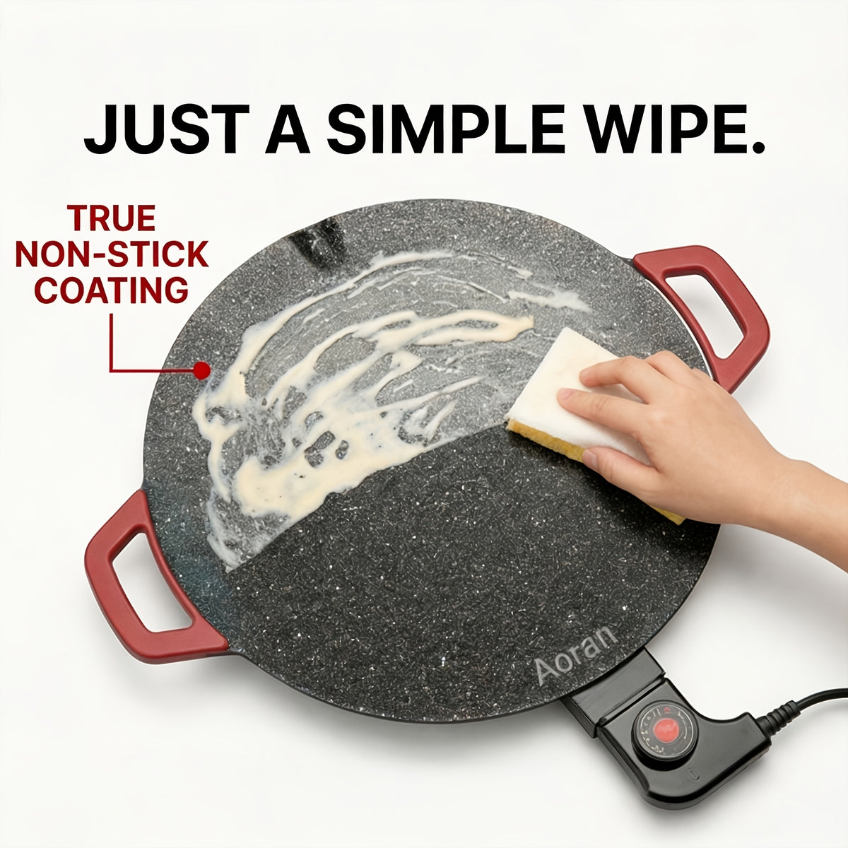 Red-Handle Electric Griddle with Nonstick Cooking Surface and Adjustable Heat Settings for Breakfast, Home BBQ and Family Meals, AR-01 or AR-02 Options