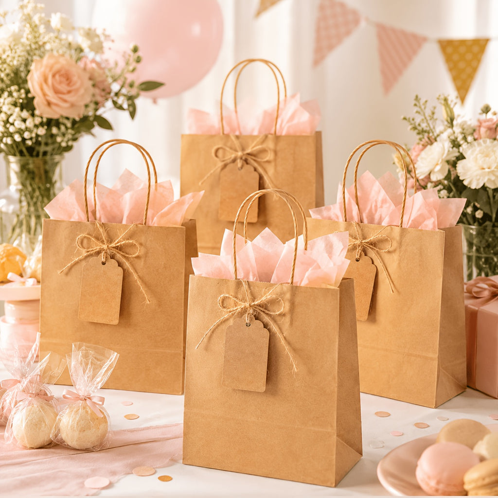 Kraft Paper Gift Bags with Twisted Handles, 100-Pack Bulk Packaging in Small, Medium and Large Size Options for Wedding Favors, Holiday Gifts and Retail