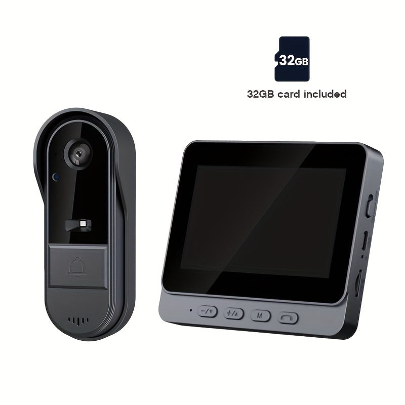 Indoor Monitor Video Doorbell with Listed 4.3-Inch Screen, Two-Way Talk and Infrared Night Vision, Black Wireless SD Card Options and Separate WiFi Style