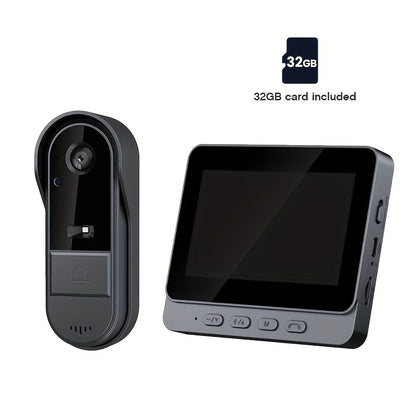 Indoor Monitor Video Doorbell with Listed 4.3-Inch Screen, Two-Way Talk and Infrared Night Vision, Black Wireless SD Card Options and Separate WiFi Style