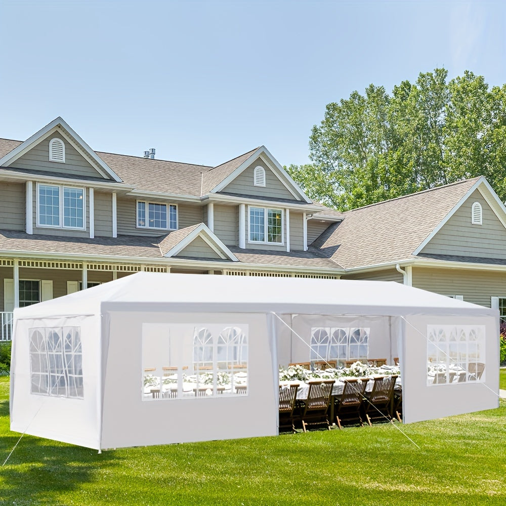 Party Canopy Tent with Listed 10 x 30 ft Footprint, White PE Cloth and Iron Tube Frame, Eight-Sidewall or No-Sidewall Options for Temporary Outdoor Events