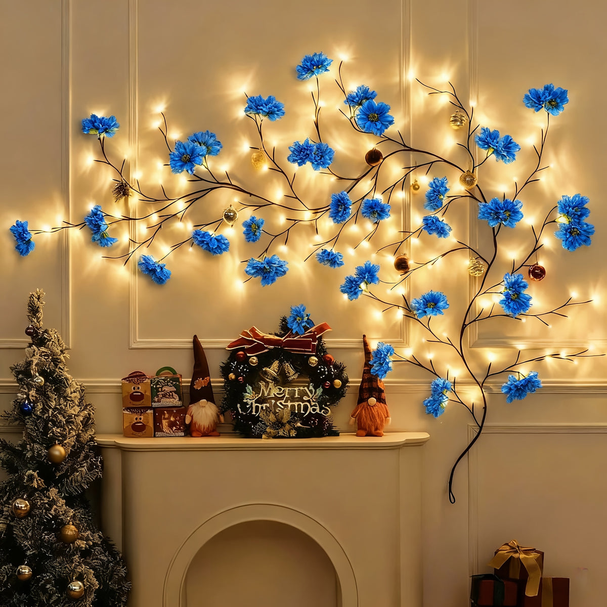 USB-Powered Decorative Fairy Lights by AMill with Cherry Blossom Garland Reference, Dimmable Indoor Lighting and Firework, 96LED, Pink or Butterfly Options