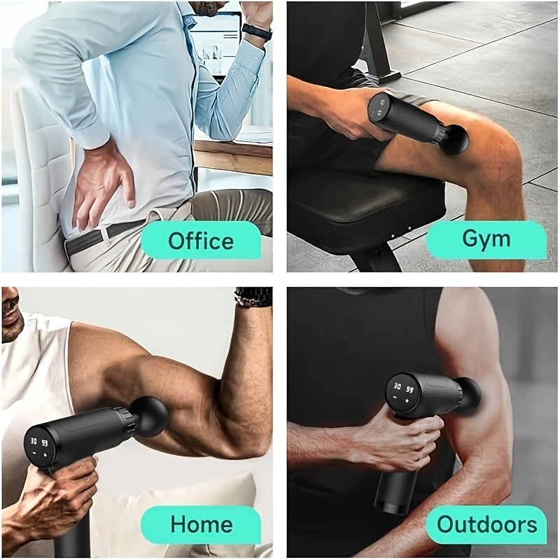 Rechargeable Percussion Massage Gun with 6 Massage Heads, LED Speed and Battery Display, Ergonomic Handheld Design and USB Charging Cable for Home and Gym