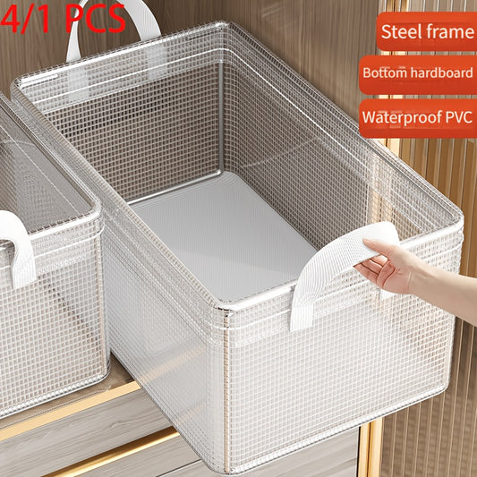 Steel Frame Storage Boxes with 26L Capacity in Single or Four-Piece Options, Clothing Organizers for Seasonal Garments, Closet Sorting and Household Essentials
