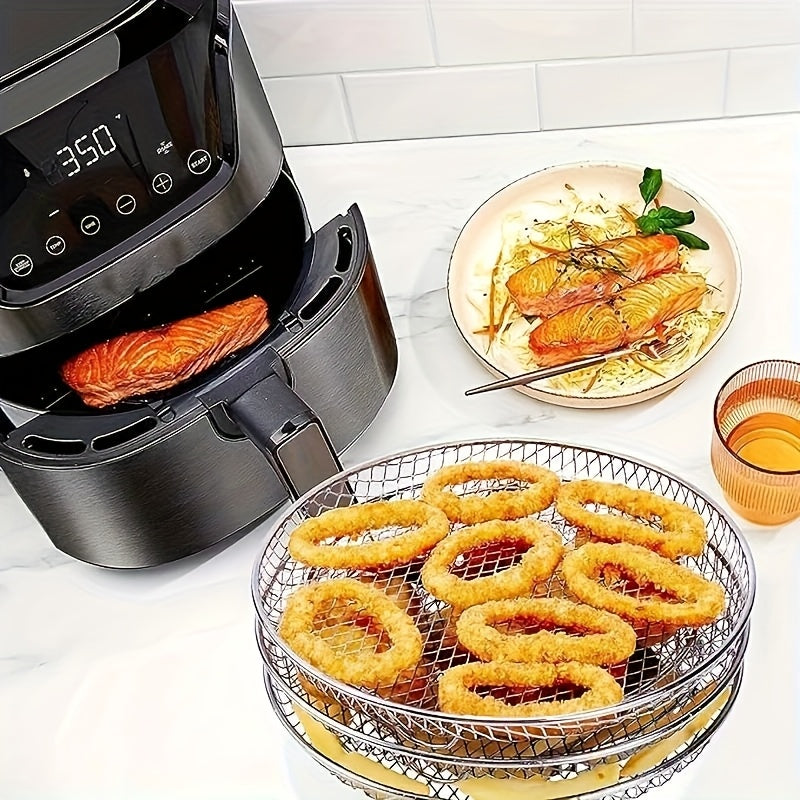 Stainless Steel Air Fryer Rack 7-Piece Set, Stackable Dehydrator Rack with Clip for 4.2 to 5.8 QT Air Fryers, Reusable Round Baking Rack, Washable Air Fryer Accessories for Cooking