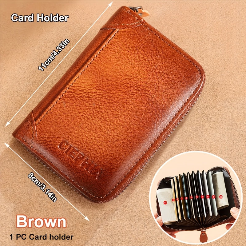 Men's Vintage Wallet and Card Holder Options, Bifold, Trifold and Eight-Card-Slot Styles in Brown, Coffee, Black or Blue for Everyday Carry and Gifts