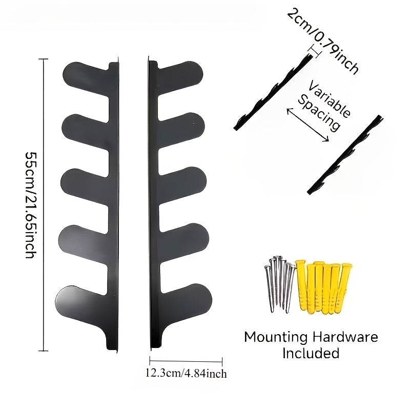 Wall Mount Tool Rack 2-Pack in Black, Space-Saving Garden and Garage Tool Organizer for Shed Storage, Home Workshops and Utility Areas